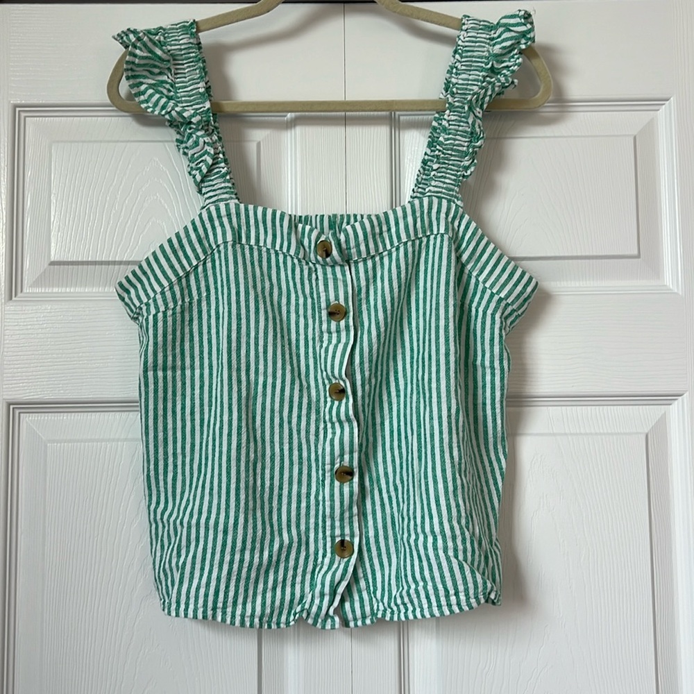 J. Crew Green and White Striped Tank Top